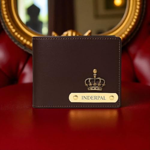 Image of Thebaegift Men's Personalized Wallet I Customized Slim Stylish Leather Purse with Name & Charm I Unique Birthday Anniversary Gift for Men Boy Love Husband Employees Clients (Brown IMP)