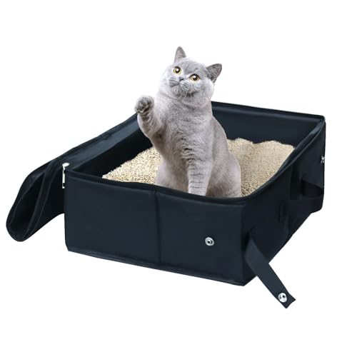 Portable Cat Travel Litter Box, Leak-Proof Collapsible Cat Litter Box Waterproof, No Leakage, Easy to Carry, for Cats Travel Essentials for Car, Hotel, Airplane and Other Outdoor Use