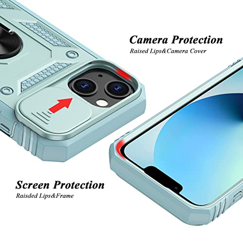 Qireoky For Iphone 13 Case With Sliding Camera Cover Military Grade 2 In 1 Heavy Duty Protective Dust Proof Magnetic Rotate Ring Holder Kickstand Case For Iphone 13(Green) #TOP3