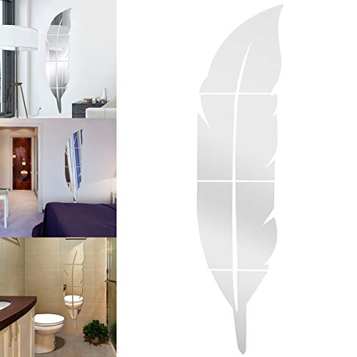 Anladia Espejo Decorativo Pegatinas Espejo Adhesivos Pared Pluma Decoración de Pared Elegante de PLÁSTICO Modelos Diferentes (1200mm*300mm)