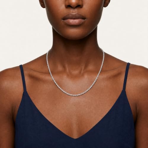 Goldegg S925 Sterling Silver Necklace for Women, 3.5mm Rope Chain 22 Inch - 1