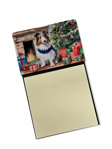 Caroline's Treasures Sheltie Cozy Christmas Sticky Note Holder Refillable Dispenser Self-Sticky Note Pads, Memo Pads Blank Desk Accessories