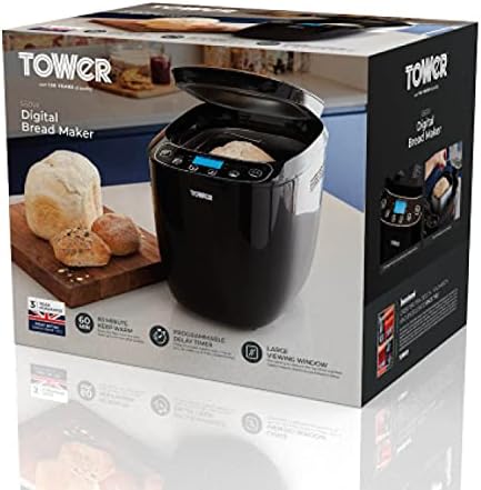 Tower T11003 2 lb Digital Bread Maker with 12 Automatic Programs, 13 Hours Delay Timer, 60 Minutes Keep Warm Function, Adjustable Crust Control, Non-Stick Bread Pan, 550 W, Black