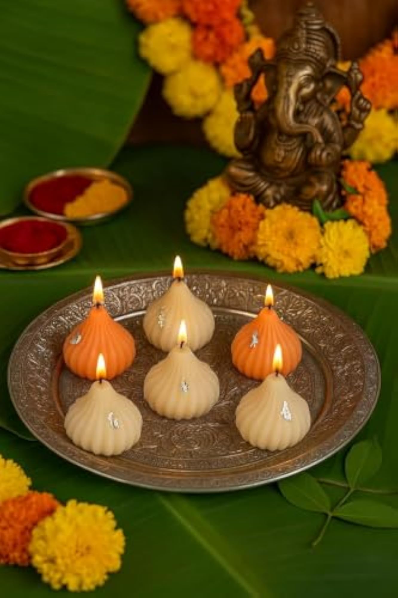 Vanilla Scented Modak Shape Candles, Set of 4