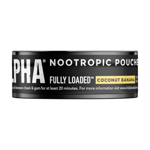 Image of Fully Loaded Alpha Nootropic Pouches (Coconut Banana) - 5 Cans - 15 Pouches per can - Effective Nootropic Delivery, Nic Pouch Replacement - Faster Absorption, Alpha GPC, L-Tyrosine, GABA