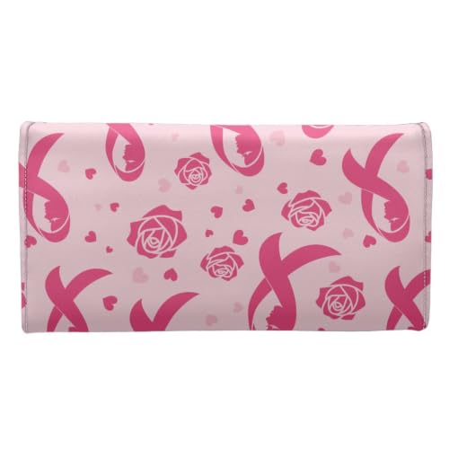 Image of AFPANQZ Womens Wallets Leather Trifold Multi Card Holder Slots Wallet | Pink Ribbon Rose Print Elegant Clutch Phone Holder Trifold Purses Zip Coins Pocket, Buckle Closure Clutch