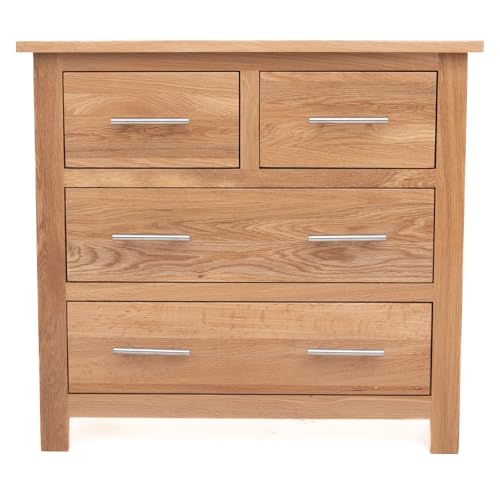 Aurotrice Oak Sideboard with 4 Drawers 2+2 Cupboard Small Wooden Sideboard Wide Storage Dresser Cabinets for Living Room & Bedroom