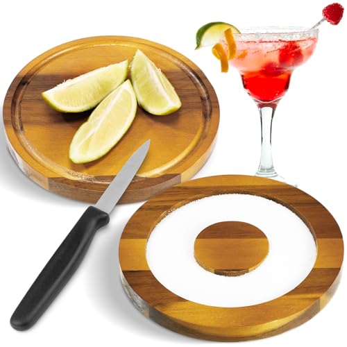 Geiserailie Bar Glass Rimmer for Margarita and Cocktail Sugar and Salt Wooden Rimmer with Lid for Wide Glasses up to 5 Inch, Bar Cart Accessories Bartender Tool Salt Storage