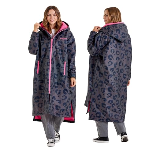 Snuggz Changing Robe Animal Print Women Adults S/M - Oversized Dry Changing Robe Showerproof Swim Coat Wind-Resistant Hooded Surf Poncho Long Sleeve with Two-Way Zip - Outdoor Fleece Jacket