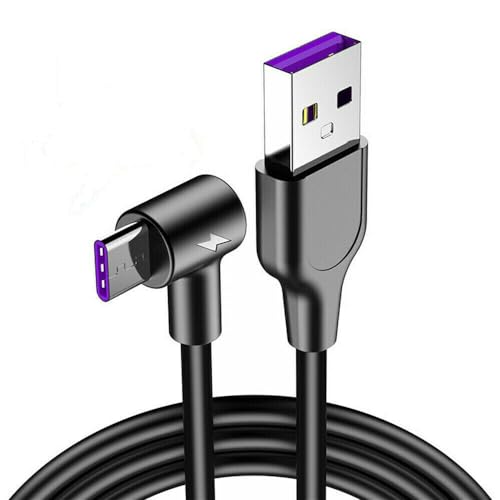 TRANZY USB Type C Charger Cable, 5A 90 Degree Right Angle USB Type C 3.1 Fast Charging Cable, USB to USB C Charger and Data Sync Cable Compatible with Android, Smartphones, Laptop (Black, 2 meter)