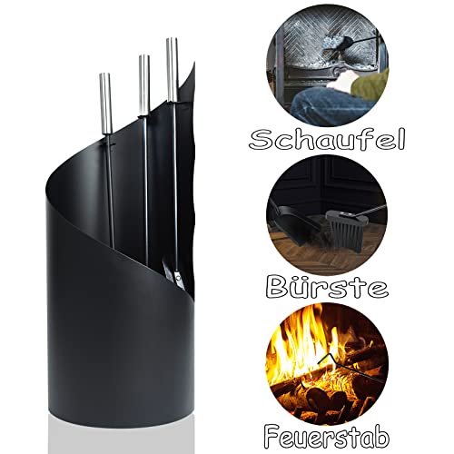 NAIZY Kaminzubehör Edelstahl Kaminbesteck mit Beschichtet und Sichtschutz für Küche Haushalt Wohnen Wohnaccessoires Deko Kaminreinigungsset-5