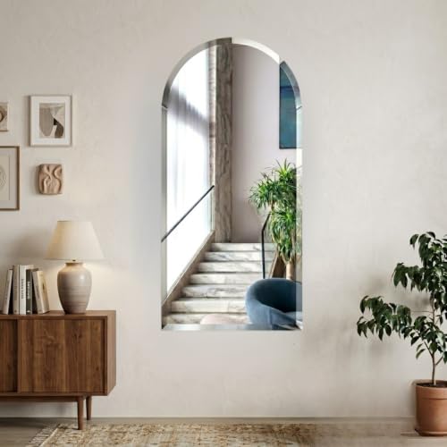 Image of Creative Arts n Frames 5mm Full Length Long Beveled Smooth Edges Frameless Rectangular Wall Mount HD Mirror Home Decor Items (18X42 inch Arch HD Mirror)