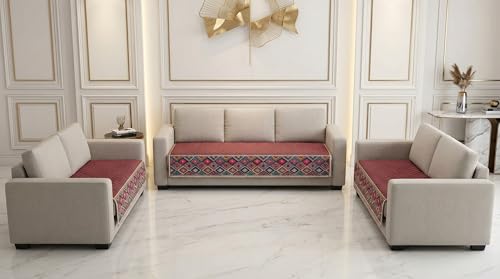 Image of Velvet Quilted Sofa Cover Mat Seat & Back, 3+2+2 Set, Total L161in H32in (3+2+2), Piyazi Color,Anti Skid Backing, 6in Hanging Strap Design, Washable Soft, Style -Piyazi-S322