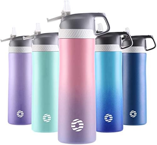 FEIJIAN Vacuum Insulated Metal Water Bottle, Standard Mouth Flask, 316 Stainless Steel Water Bottle with Straw, BPA Free Leakproof Reusable Thermos Flask for Work, Travel, SportsPINK
