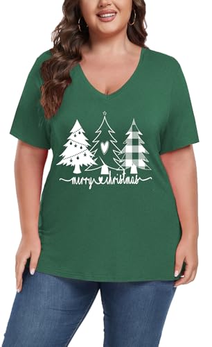 Image of ForHailey Women's Plus Size Short Sleeve Tee Shirt V Neck Basic Ladies Loose Fit T Shirt 1X-5X
