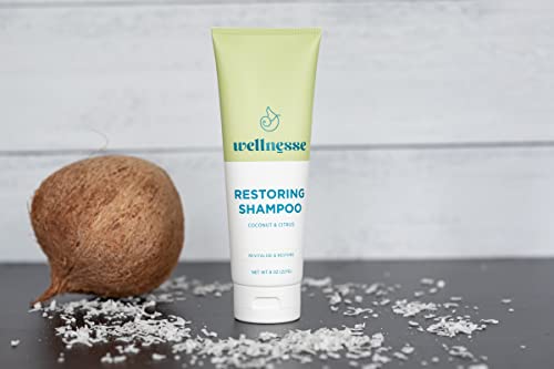 Wellnesse: Restoring Shampoo - For Straight And Curly Hair - 8 Oz - Coconut And Citrus - Smoothens, Softens And Strengthens Hair - Cruelty-Free, Non-Gmo, No Parabens, Sulfates Or Silicone #TOP7
