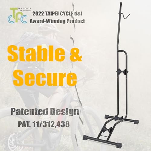 Image of CyclingDeal Upright Bike Stand - Premium Quality Vertical & Horizontal Adjustable Bicycle Floor Parking Rack - for Storing MTB Road Bikes - up to 29 inch Wheel Size - for E Bike - 1 Bike