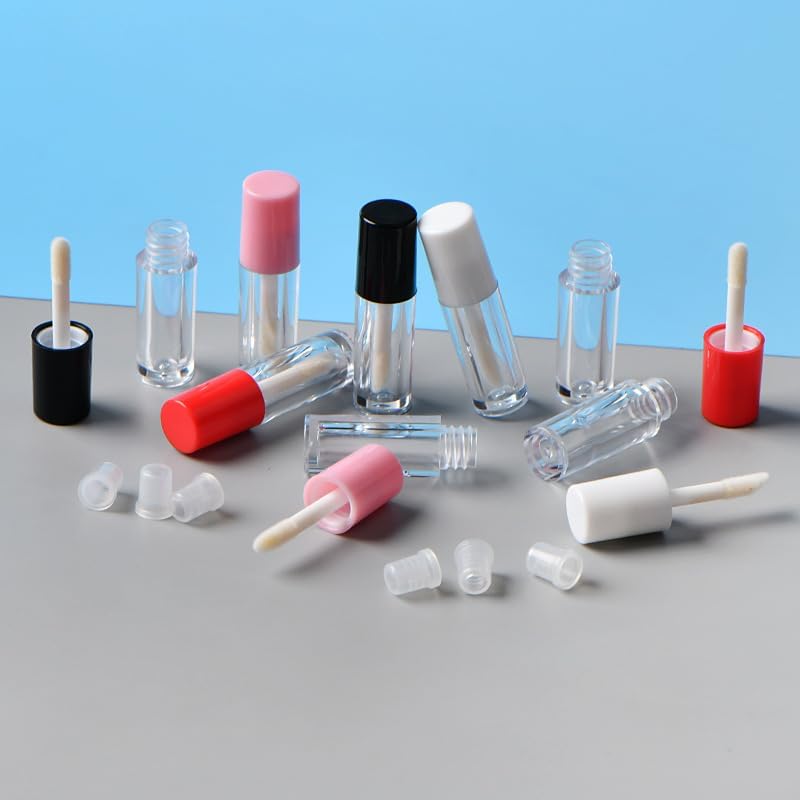 lasenersm 12 Pieces 1.2 ml Clear Mini Lip Gloss Tube Empty Mini Refillable Lip Balm Bottles with Rubber Inserts and Brush Empty Lip Gloss Containers for Samples Lips Balms Travel Split — view 4