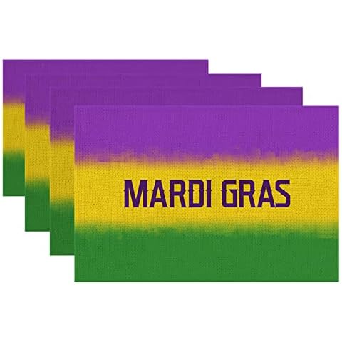 Mardi Gras Placemat 12 x 18 Inch Purple Green Yellow Gradient Watercolor ​Crown Theme Set of 4 for Dining Table Spring Holiday Rustic Farmhouse Table Mat Cover
