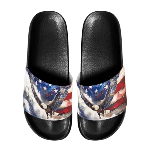 Image of Womens Pool Slides American Flag Sandals Women Quick Dry Fourth of July Sandals for Women Size 9.5 Open Toe Womens Beach Slides