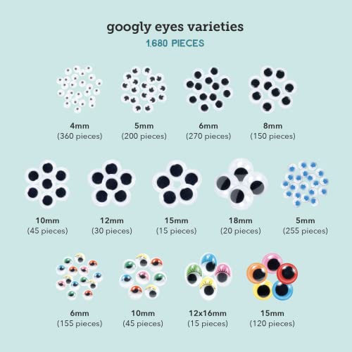 Incraftables Googly Eyes Self Adhesive 1680 Pcs Set. Best Small & Large Colorful Sticky Wiggle Eye For Diy Arts (4 To 18 Mm). Googly Eyes For Crafts 30 Varieties. Best Craft Eyes For Kids & Adults #TOP5