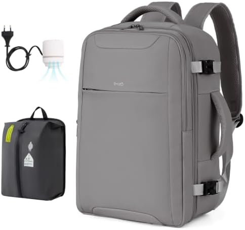COOLIFE Vakuum Rucksack Handgepäck, Easyjet Handgepäck 45x36x20 | Abnehmbarer Vakuumbeutel mit Pumpe, Handgepäck Rucksack mit 15.6 Zoll Laptopfach für Kurztrips und Geschäftsreisen