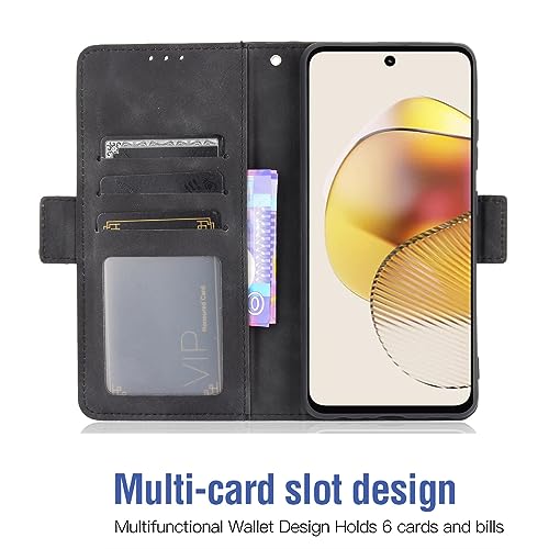 Asuwish Compatible with Motorola Moto G73 5G Wallet Case and Tempered Glass Screen Protector Card Holder Stand Leather Flip Cell Accessories Phone Cover for G 73 73G Women Men Black - Image 2