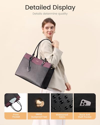 Image of LOVEVOOK Laptop Bag for Women, 2-in-1 Tote Purse with Clutch & Cup Holder, Waterproof Briefcase for Work Travel