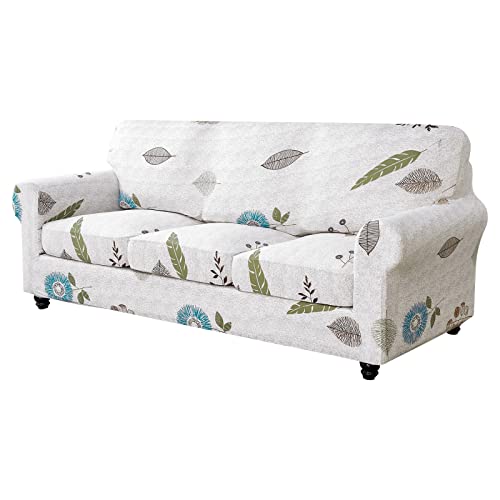Ryoizen Printed Stretch Couch Seat Cover For 3 Cushion Couch Sofa, 4 Piece Stretch Sofa Covers Removable Washable Soft Spandex Furniture Protector Anti Slip Dogs (Sofa,Autumn Leaves) #TOP4