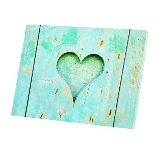 Poster coeur gravé porte bois vert sur toile haut de gamme de 42x30