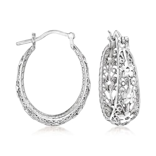 Ross-Simons Sterling Silver Floral Filigree Hoop Earrings