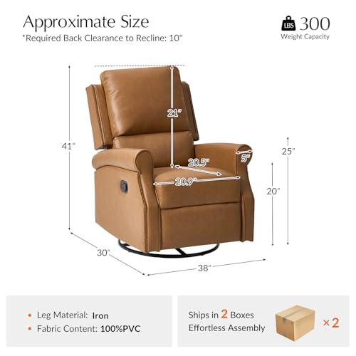 Sillón reclinable giratorio de cuero sintético camel miniatura 2