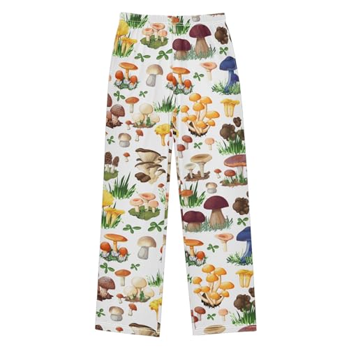 ZZXXB Colorful Mushroom Print Boys Long Pants Soft Trousers Elastic Waist Kids Lounge Bottoms with Pockets S-XL