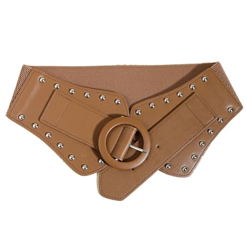 YOU&M Women's Rivet Girdle Stretch Corset Waist Belt with Pin Buckle Leather Boho Cinch for Belt Dress