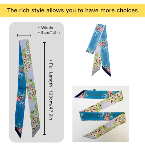 2 Pack Silk Purse Scarf For Handbags Head Hair Ribbon Fashion Skinny Scarf For Women Long Neckerchief3