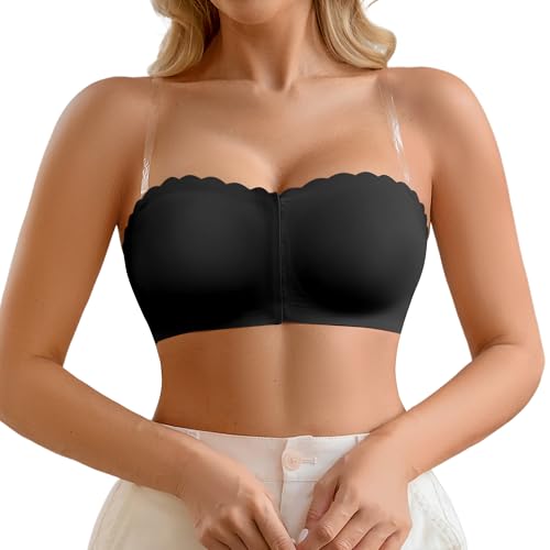 DEANGELMON Wireless Strapless Bras for Women Front Closure Non-Slip Padded Bandeau Bralette Comfort Wavy Edge Tube Top Bra3