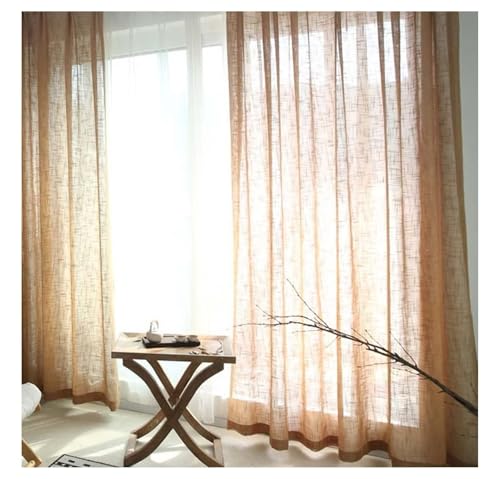 Musihy Cortinas traslúcidas para sala de estar, cortinas elegantes de lino con textura geométrica simple para sala de estar, dormitorio, 2 paneles, color marrón, gancho, 54 x 72 pulgadas