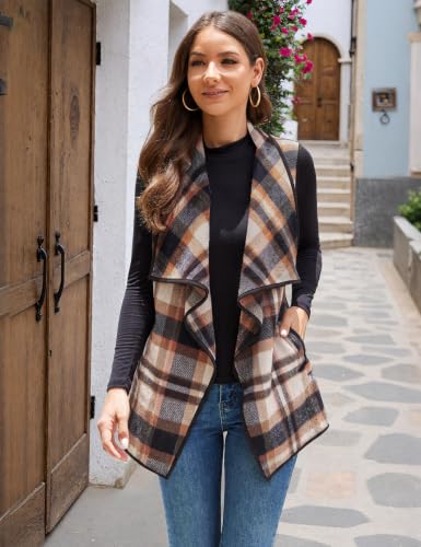 Image of YACUN Women Plaid Vest Lapel Open Front Sleeveless Cardigan