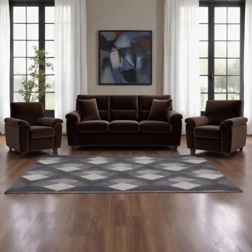 Image of Anderson Sofa Set for Living Room | Sectional Sofas | Premium Leather Sofa for Home Office | Leather Sofa Set | Leatherette Sofa (Brown Fabric, 3+1+1 Seater)