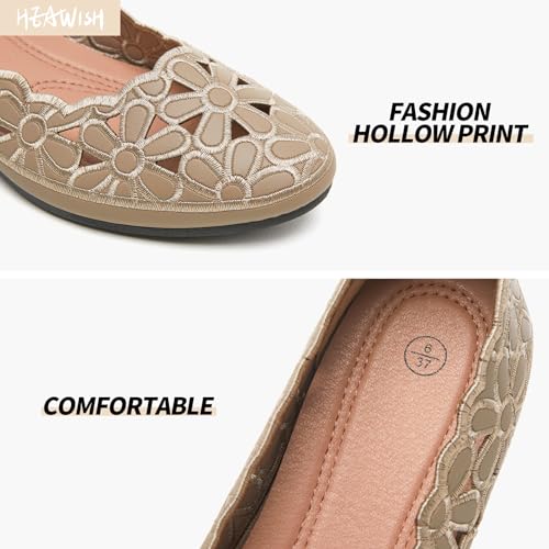HEAWISH Women's Black Loafers Floral Ballet Flats Shoes,Pu Leather Dress Shoes with Heel Comfortable Slip on Loafer3