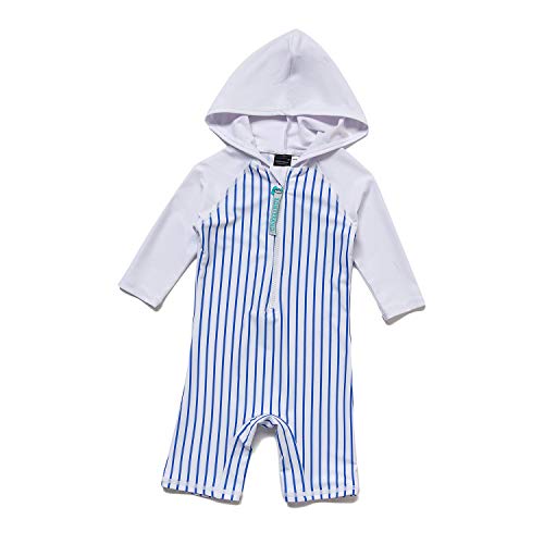Baby Boy Hooded Sunsuits UPF 50+ Infant and Toddler Sun Protective One Piece Swimwear with Zipper.?Vertical Stripe,12-18M