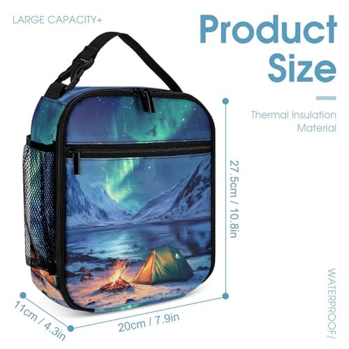 Camping in Northern Lights Funny Backpack Sets Lightweight 3Pcs Daypack Set with Lunch Box and Pencil Case for Women Men4