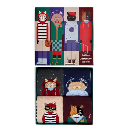 Jimmy Lion - Pack Regalo Calcetines Cat Nights. Pack de 4 pares estilo casual, media caña, talla 41-46.