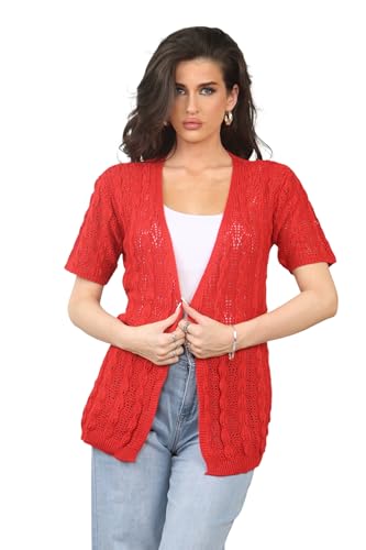 Image of Loxdonz Women's Short Sleeve Cropped Cardigan Sweaters Open Front Bolero Short Shrugs for Women