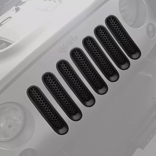 Image of Black Front Grille Mesh Insert Kit Compatible with 2007-2018 Jeep Wrangler JK /JKU - Circular Vented Guard to Boost Style & Radiator Protection, 7PCS