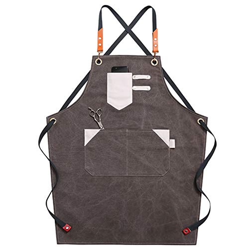 fayengan Canvas Apron for Men, Heavy Duty Work Apron with Pockets, Waterproof Wear-Resistant Tools Apron for Garden (Color : White, Size : X-Large)