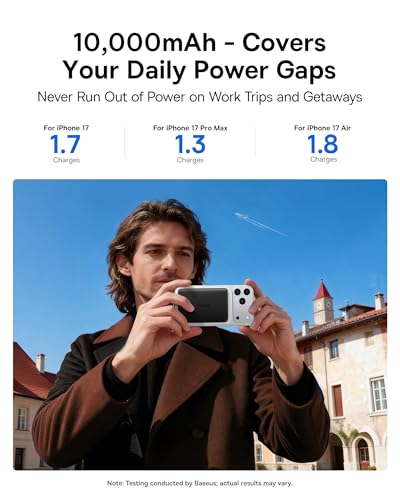 Image of Baseus Picogo Power Bank, 0.5 inch Ultra Slim 10000mAh MagSafe Portable Charger, Upgraded CCC Certified 27W Fast Charging Magnetic Battery Pack, Alloy Wireless Charger for iPhone 17 /16 /15 /14 /13 /12