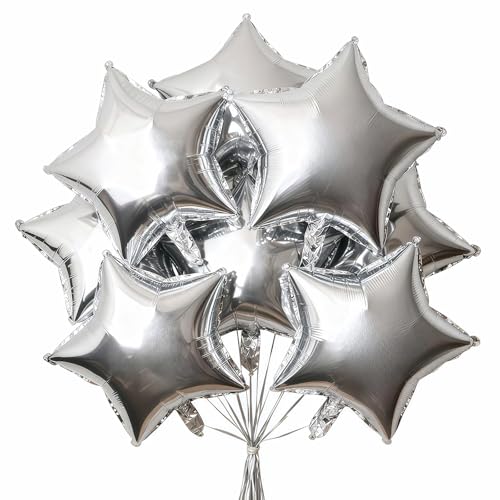 Geettcaifu 24 Pcs 18 Silver Star Foil Mylar Helium Balloons for Baby Shower Wedding Magical Prom Birthday Party Decoration