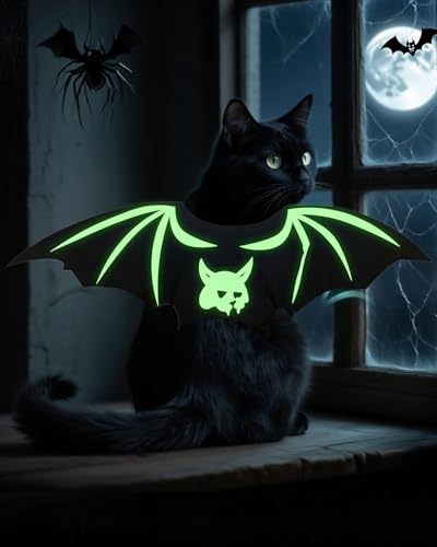 Fiemack Cat Halloween Costume Bat Wings - Glow in The
