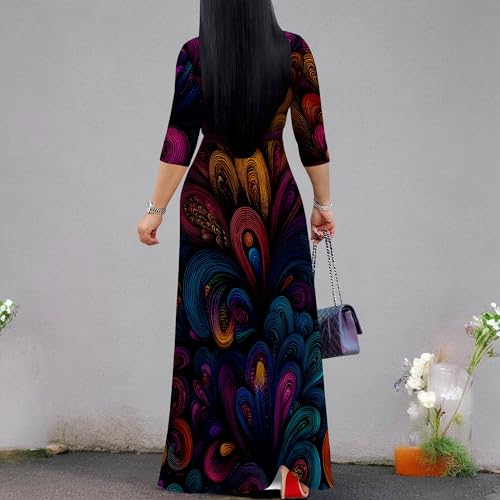 Image of Women Plus Size 3 /4 Sleeve V Neck Maxi Dress with Pockets | Soft fabric relaxed fit three quarter sleeve v neck with pockets for party and daily wear